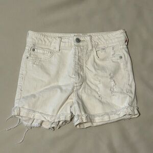 Anthropologie Pilcro Cream Button Fly Distressed Cuffed Shorts - Size 26